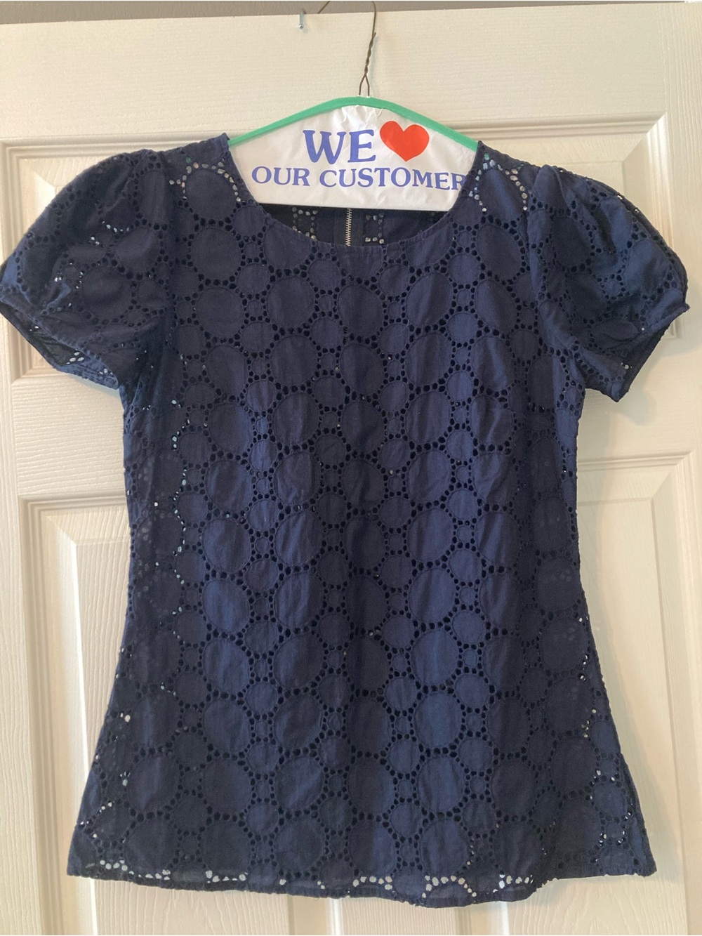 Navy Eyelet Short-Sleeve Blouse